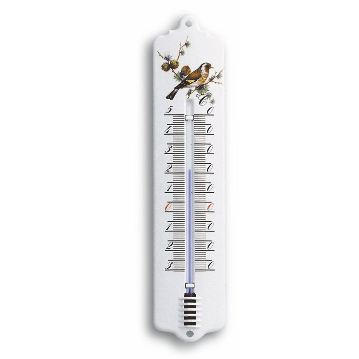 Analogue indoor-outdoor thermometer made of metal