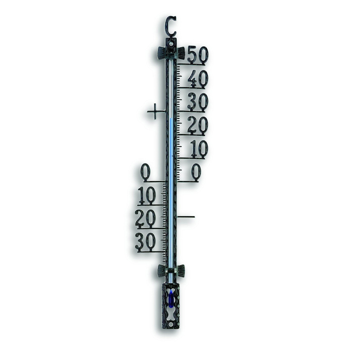 Analogue outdoor thermometer made of metal