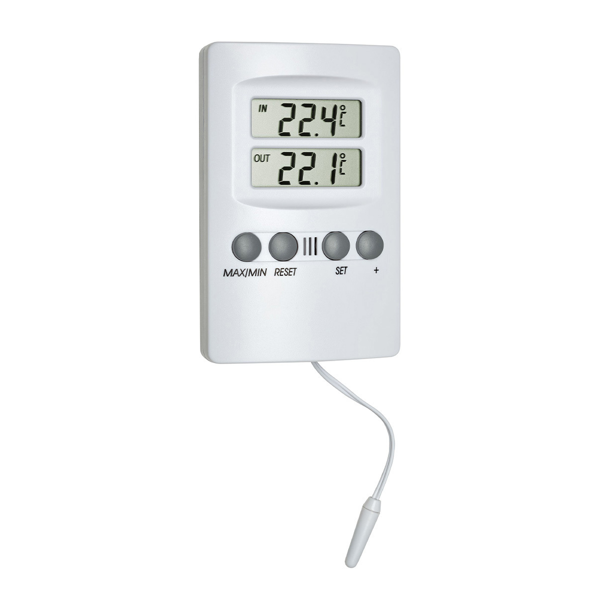 Digital indoor-outdoor thermometer with alarm