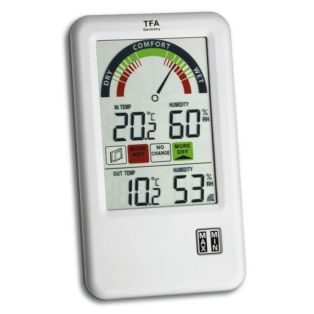 TFA Dostmann Hygrometer Innen-Außen-Thermometer, Anzeige manuell  umschaltbar oder im automatischen Wechsel