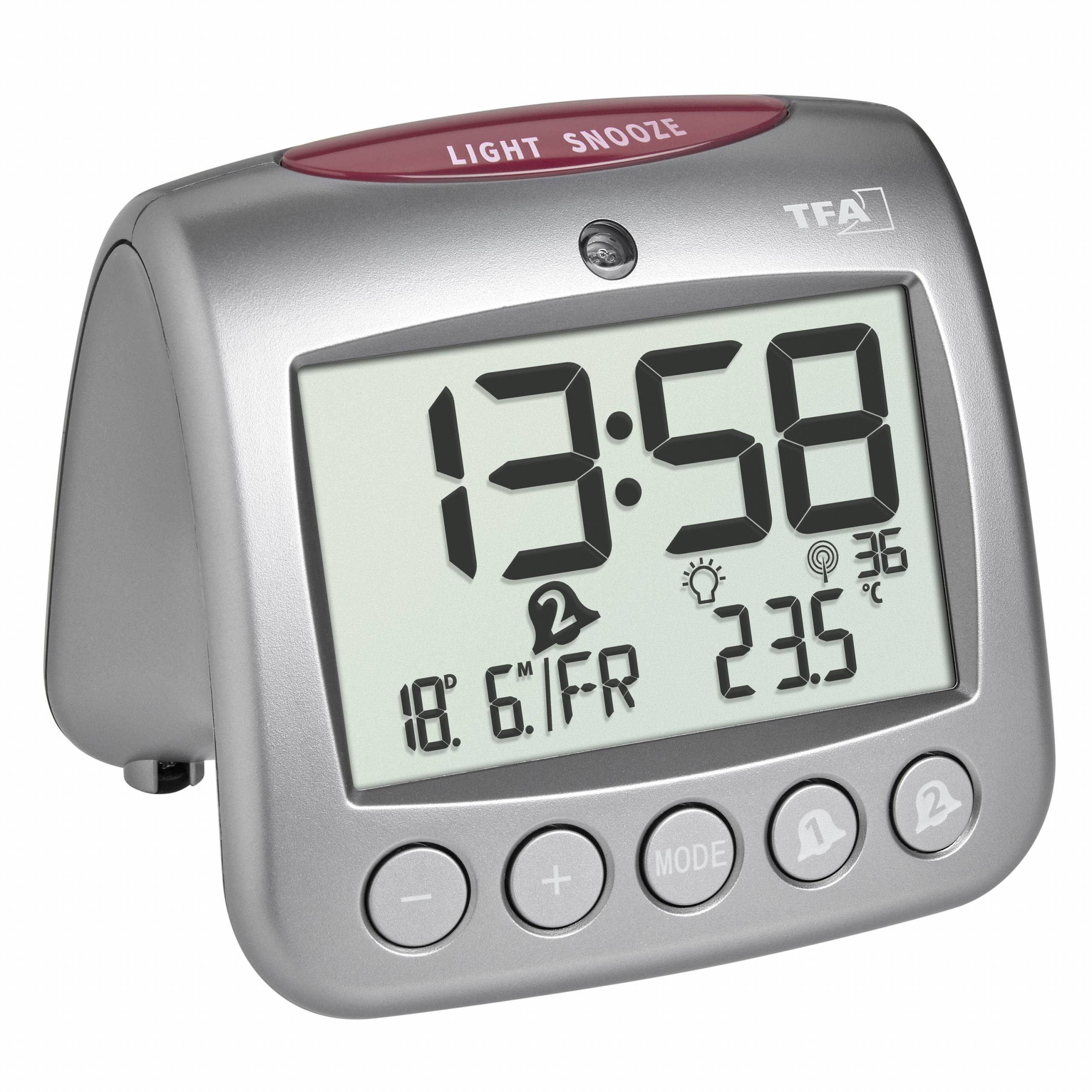 Digital radio-controlled alarm clock with temperature SONIO 2.0