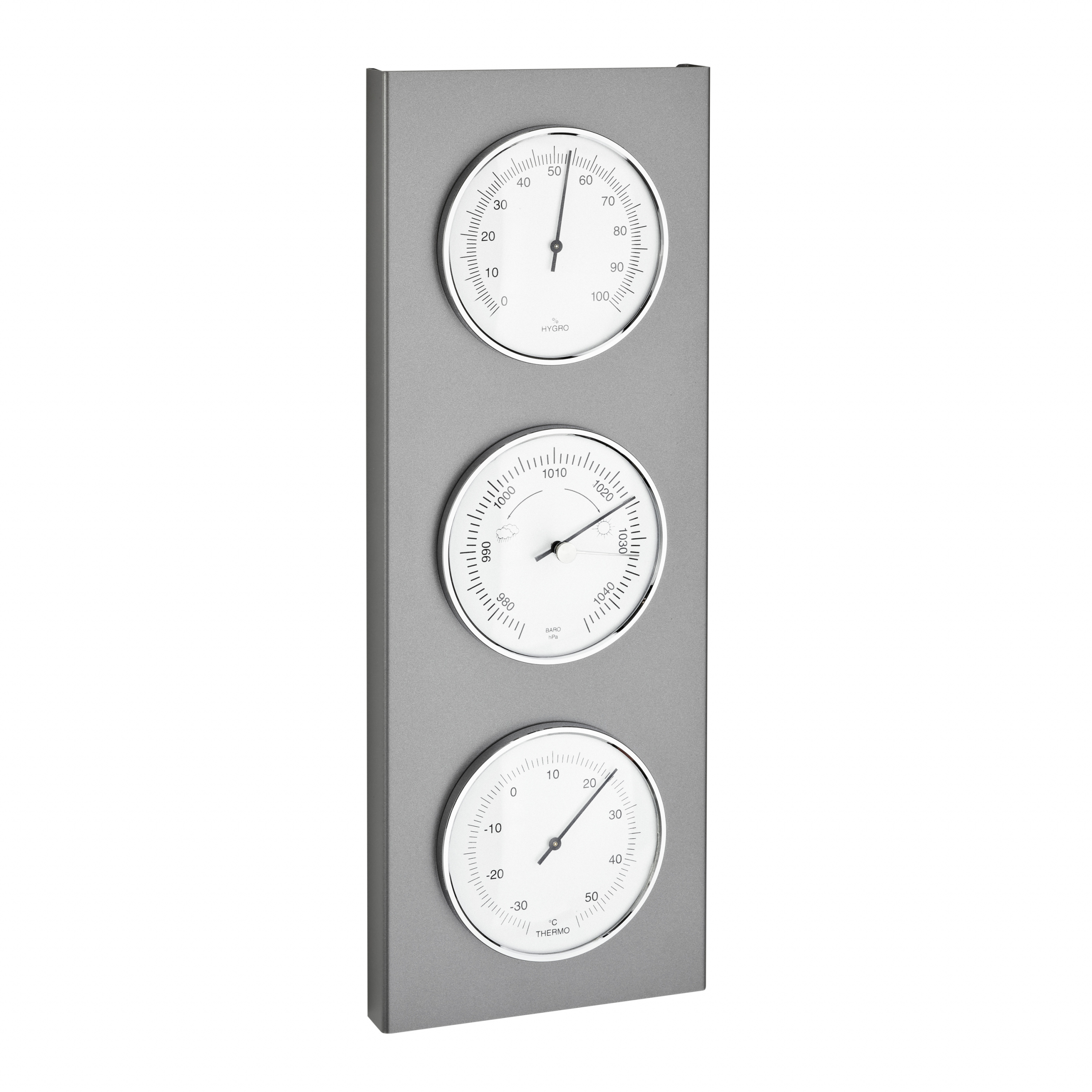 Analogue outdoor weather station made of stainless steel