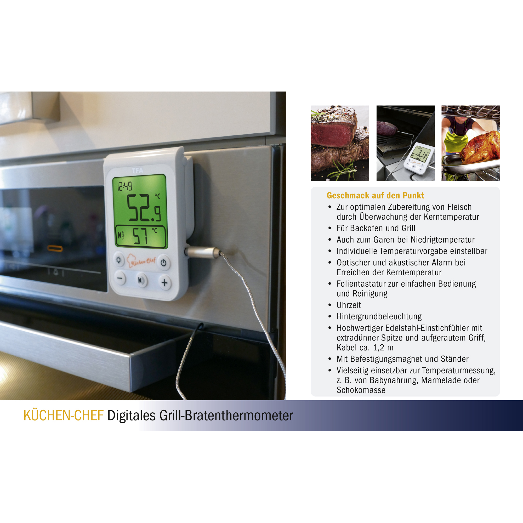 Kaufe Lebensmittelthermometer, digitales  Dual-Probe-Küchenfleisch-BBQ-Thermometer, wasserdichte Kochutensilien