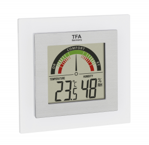 TFA Dostmann Digitales Thermo-Hygrometer, 30.5048.01, mit Uhrzeit, für innen  und außen, mit wasserdichtem Kabelfühler, schwarz, L103 x B30 x H165 mm :  : Garden